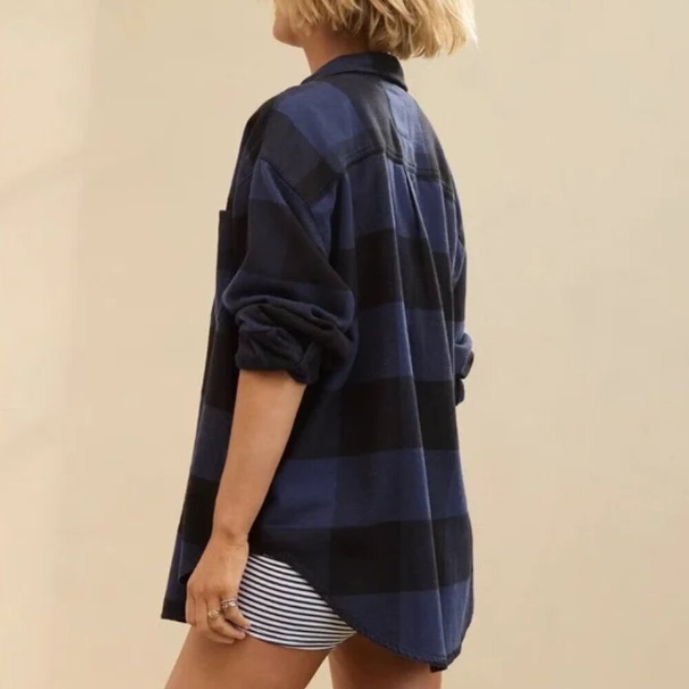 Aerie Anytime Fave Flannel Shirt - Size Medium - Color Navy - Picture 3 of 6
